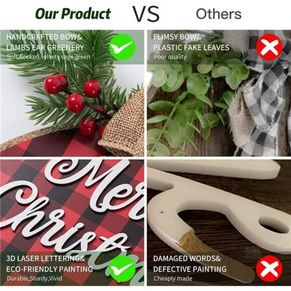 Heart Carpenter Christmas Wreath - Buffalo Plaid Xmas Decorations ( Red-Black) - Picture 6 of 6